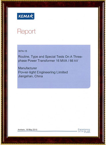 Transformer certificate